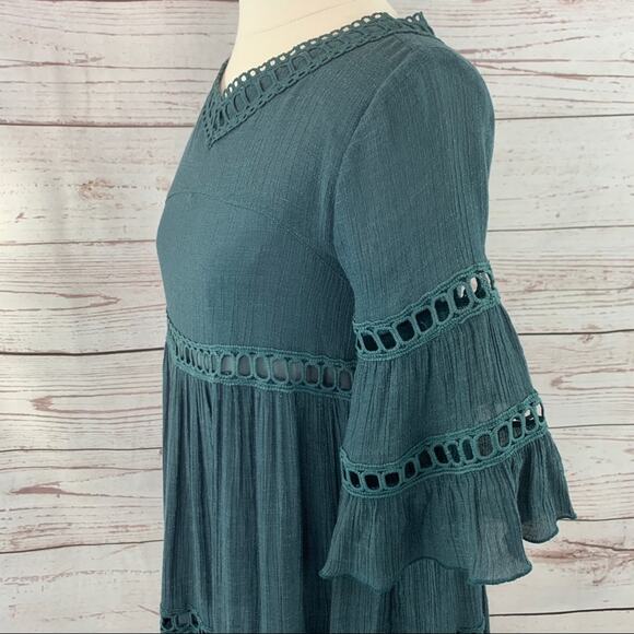 Listicle steel blue boho bell sleeve open lace - Picture 7 of 15